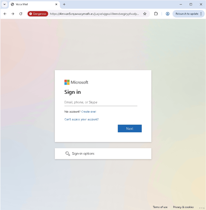 Microsoft Teams Voicemail Fake Redirects to Phishing Scam
